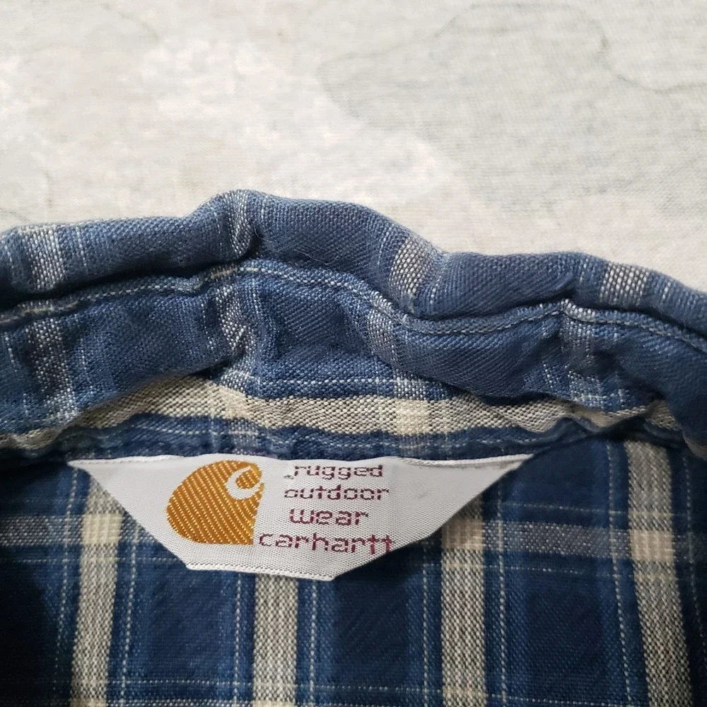 Vintage Carhartt Shirt‎ Mens Large Blue Pockets Long Sleeve Button-Up Workwear